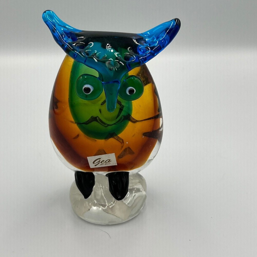 Gca Art Glass Owl Figurine Unisex OS Multicolor NWOT Hand Blown Home Decor